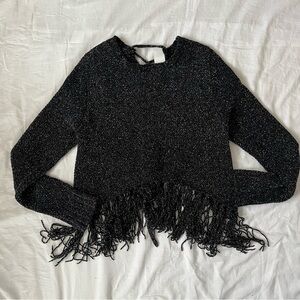Black Glitter Fringe Sweater